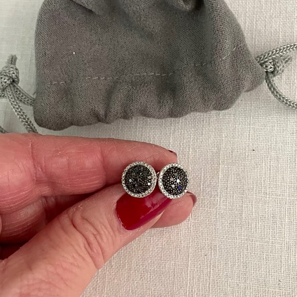 Cubic Zirconia Round Halo Stud Earrings 925 Sterling Silver New Black and White - Picture 8 of 11